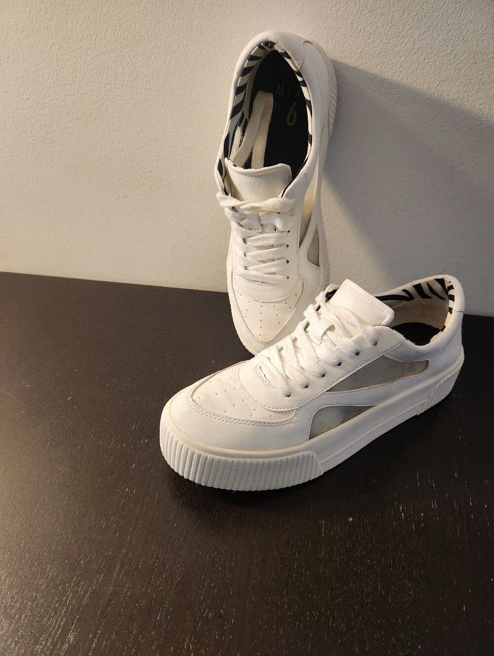 Mix No. 6, White Platform Sneakers with Clear Lining
